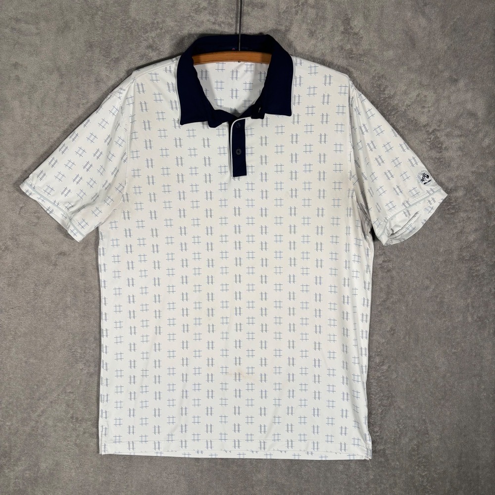 Extracurricular‎ Polo Shirt Mens L White Blue Grid AOP Golf Palm Beach Golf Club